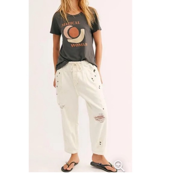 Free People Mixed Up Cotton Distressed Utility Jeans - Picture 5 of 12